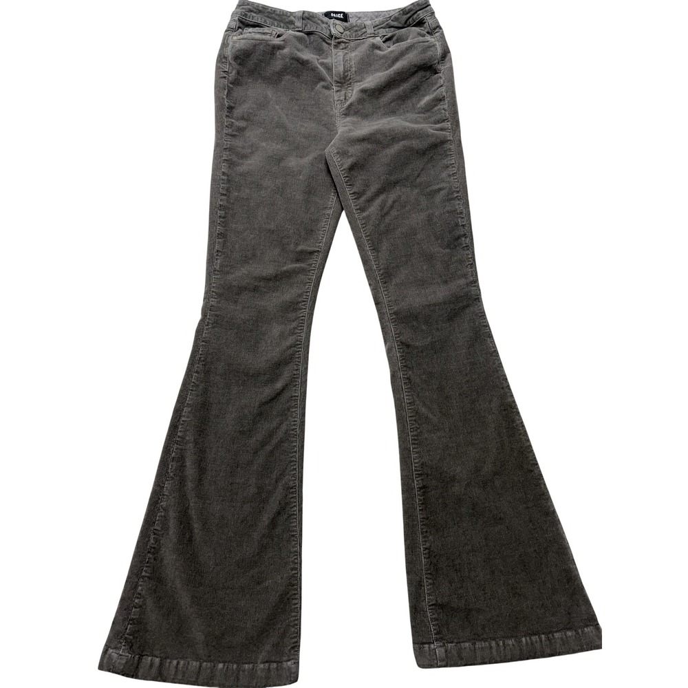 Paige High Rise Bell Canyon Jeans Womens 32 Granite Grey‎ Flare Corduroy 32x30.5